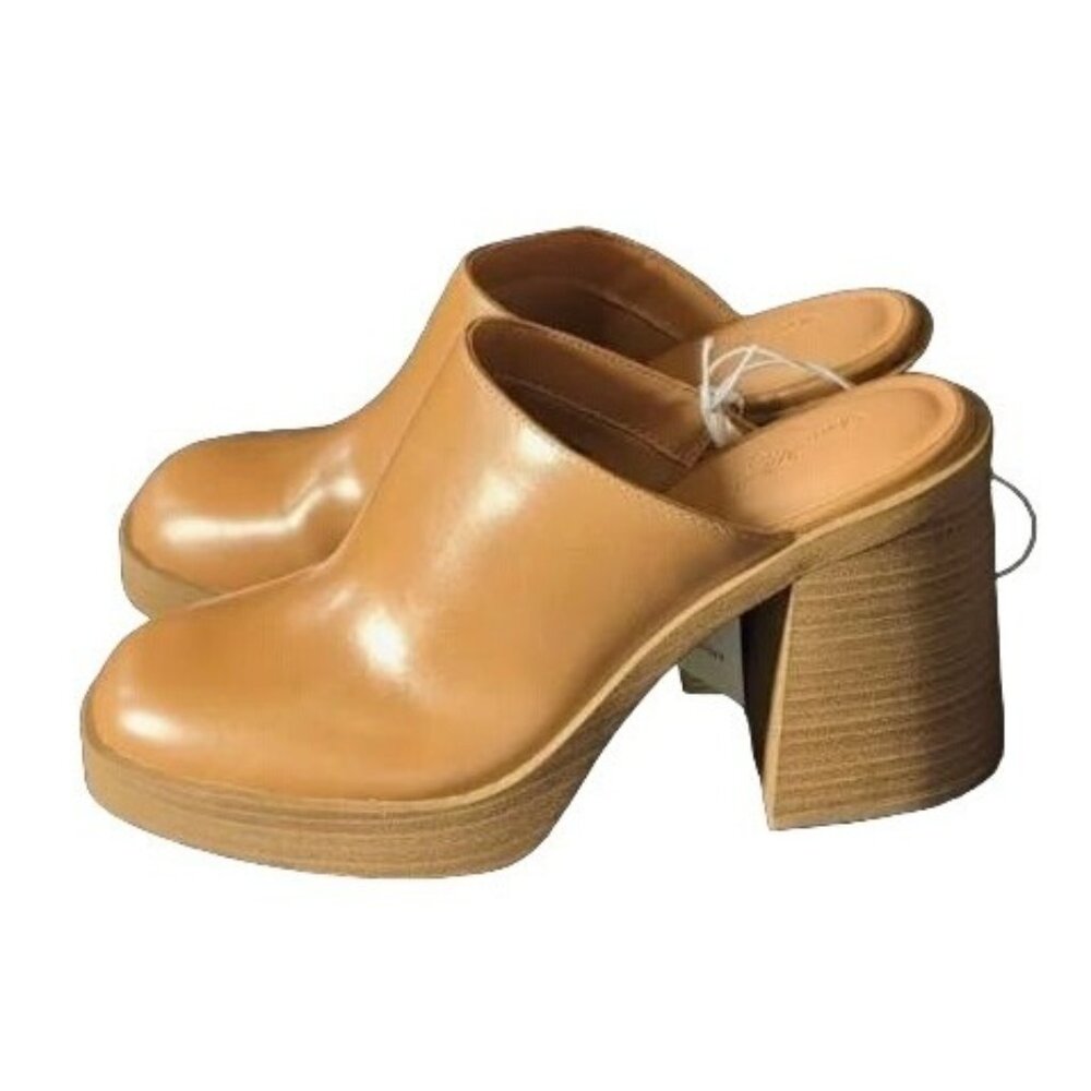 NIB Universal‎ Threads Womens Tan Leather Block Heel Mules Size 6